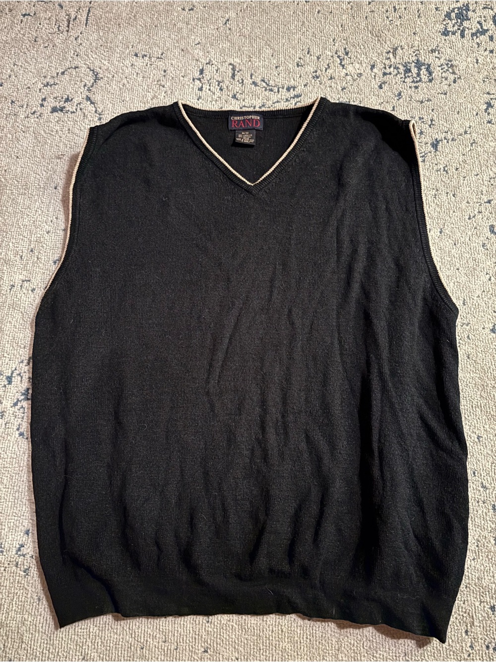 Christopher Rand Black V-Neck Sweater Vest with Cream Piping